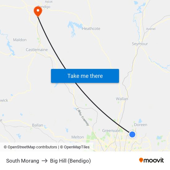 South Morang to Big Hill (Bendigo) map