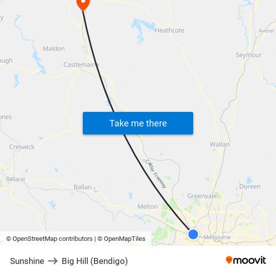 Sunshine to Big Hill (Bendigo) map