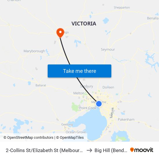2-Collins St/Elizabeth St (Melbourne City) to Big Hill (Bendigo) map