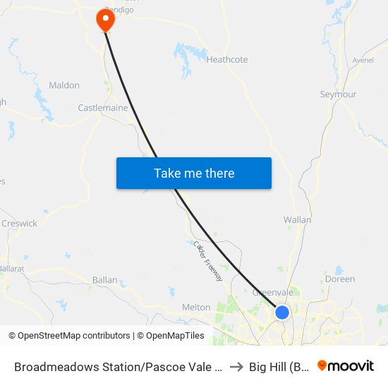 Broadmeadows Station/Pascoe Vale Rd (Broadmeadows) to Big Hill (Bendigo) map