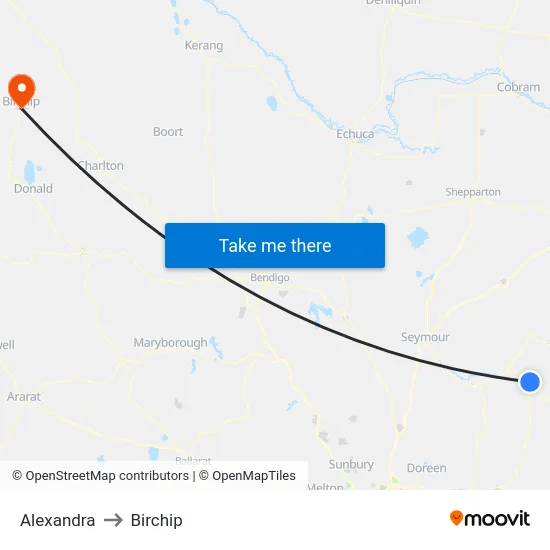 Alexandra to Birchip map