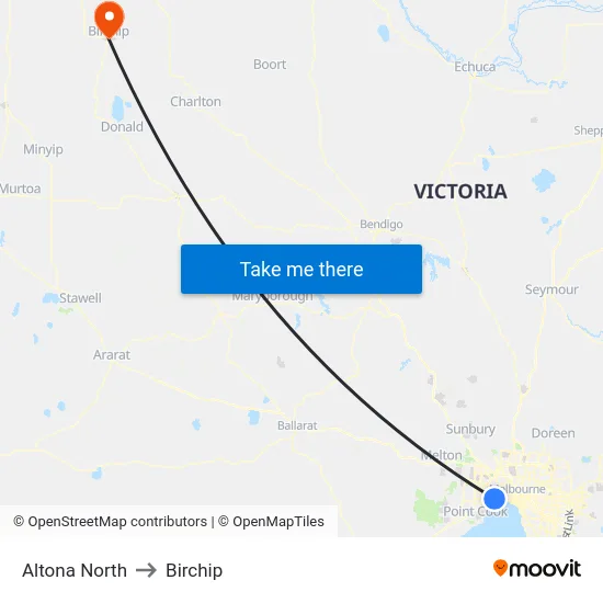 Altona North to Birchip map
