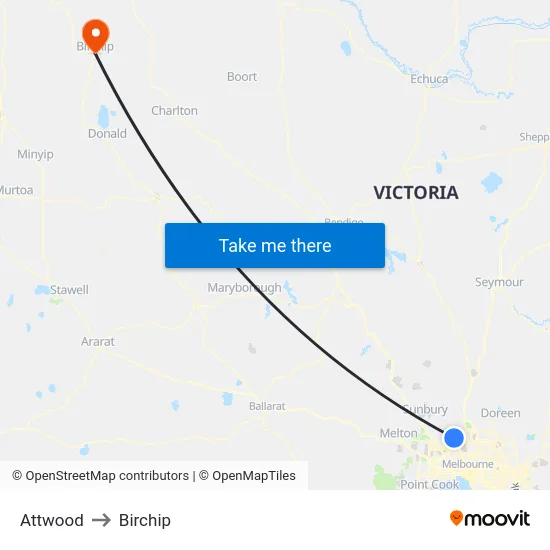 Attwood to Birchip map