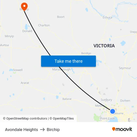 Avondale Heights to Birchip map
