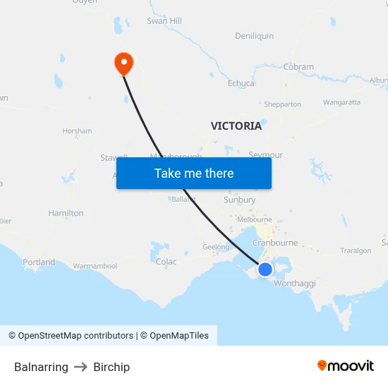 Balnarring to Birchip map