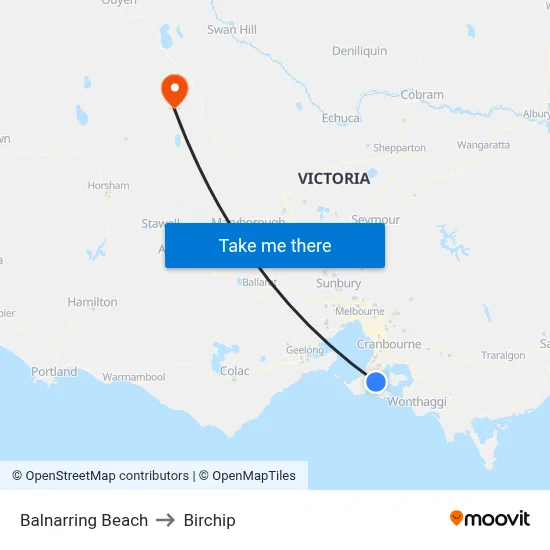 Balnarring Beach to Birchip map