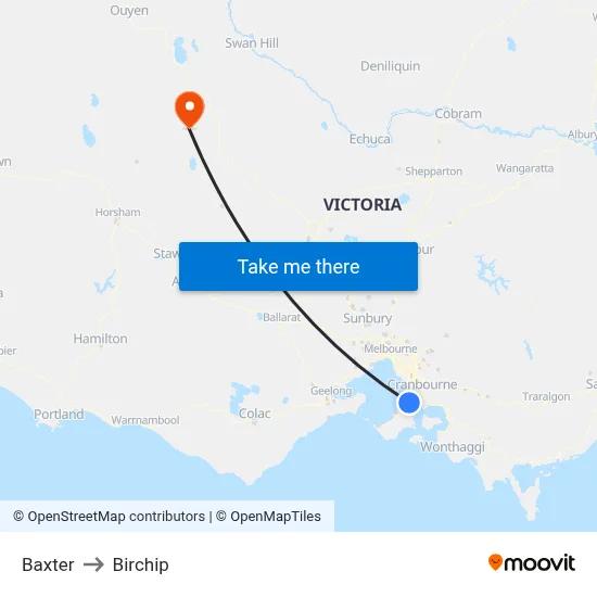 Baxter to Birchip map