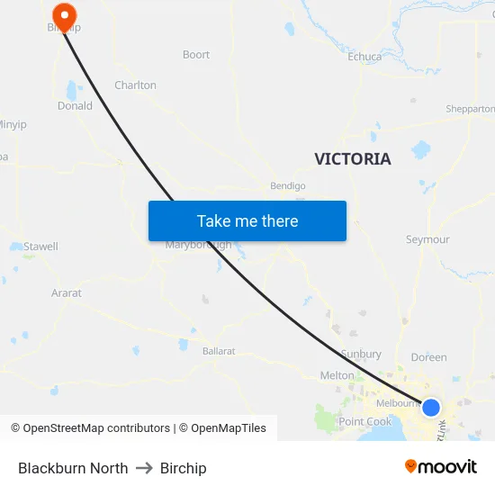 Blackburn North to Birchip map
