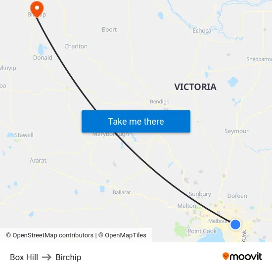 Box Hill to Birchip map