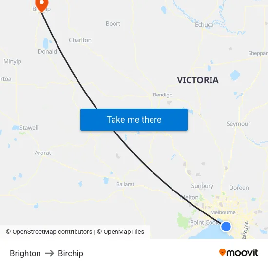 Brighton to Birchip map
