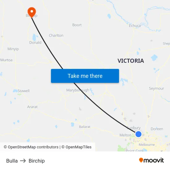 Bulla to Birchip map