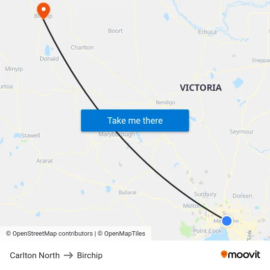Carlton North to Birchip map