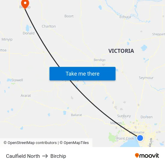 Caulfield North to Birchip map