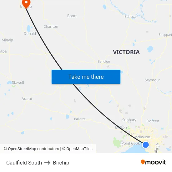 Caulfield South to Birchip map