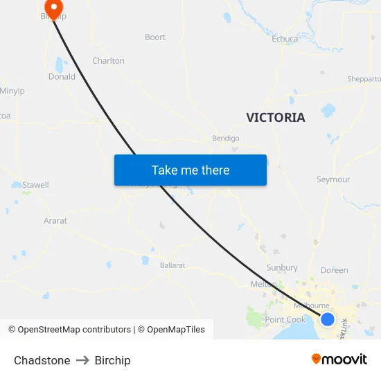 Chadstone to Birchip map