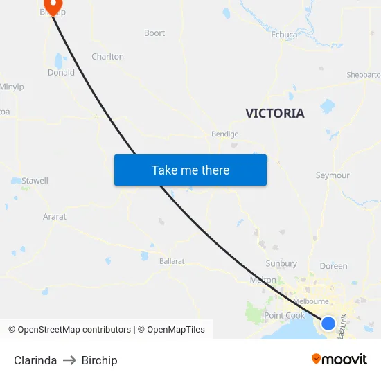 Clarinda to Birchip map