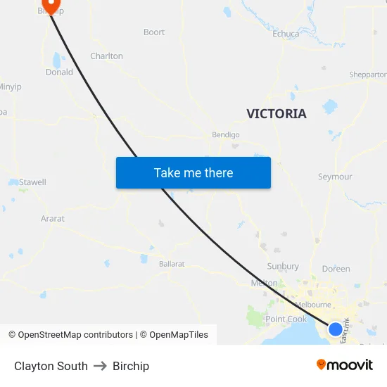 Clayton South to Birchip map