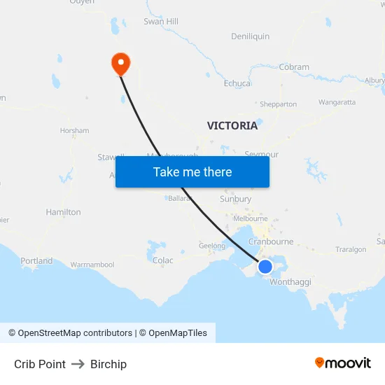 Crib Point to Birchip map