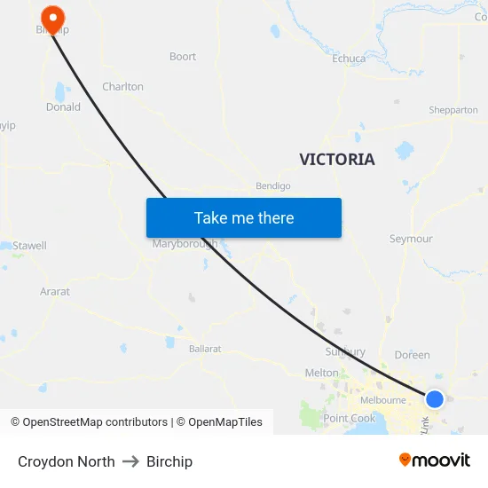 Croydon North to Birchip map