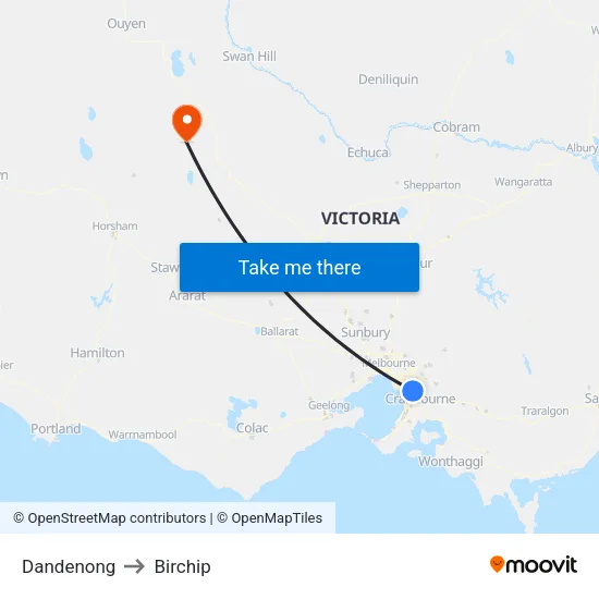 Dandenong to Birchip map