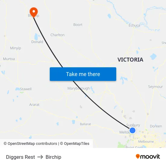 Diggers Rest to Birchip map