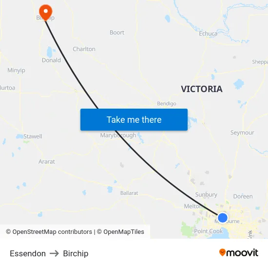 Essendon to Birchip map