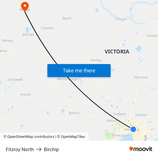 Fitzroy North to Birchip map
