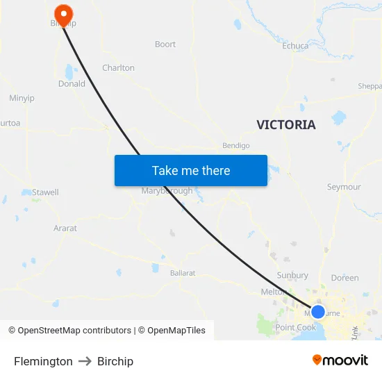 Flemington to Birchip map