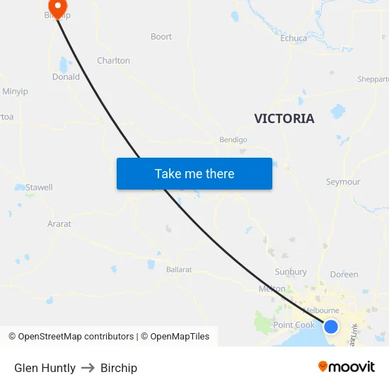 Glen Huntly to Birchip map