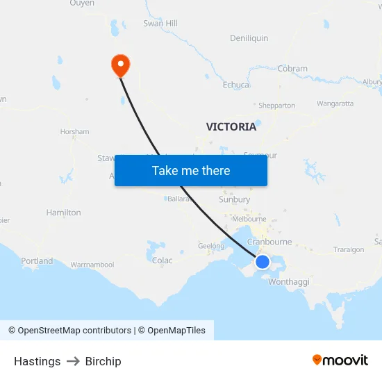 Hastings to Birchip map