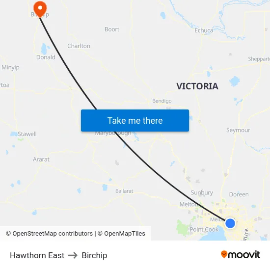 Hawthorn East to Birchip map