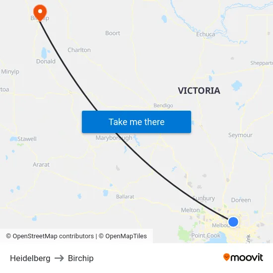 Heidelberg to Birchip map