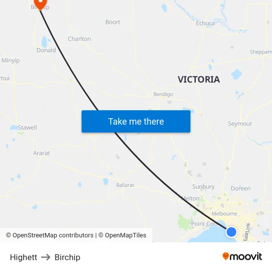 Highett to Birchip map