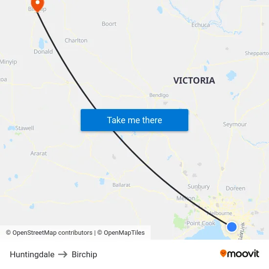 Huntingdale to Birchip map