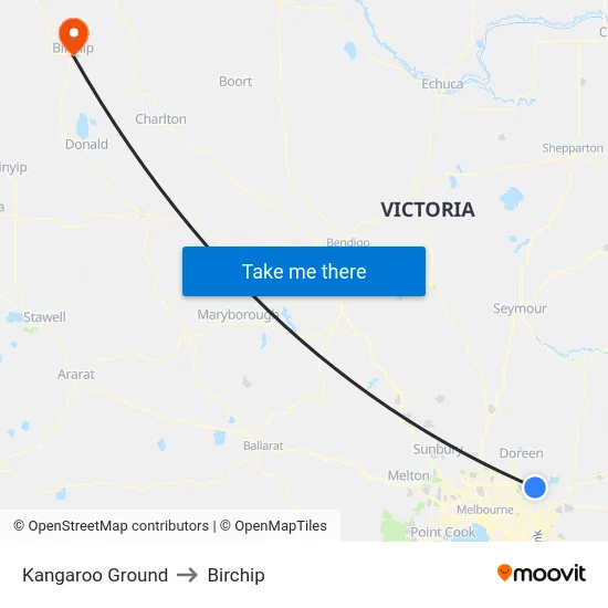 Kangaroo Ground to Birchip map