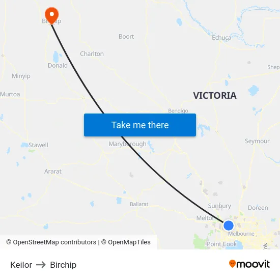 Keilor to Birchip map