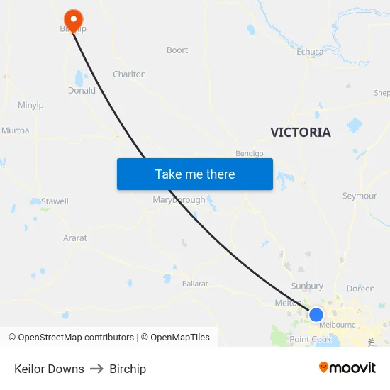 Keilor Downs to Birchip map