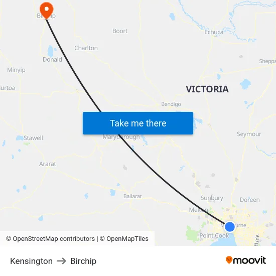 Kensington to Birchip map