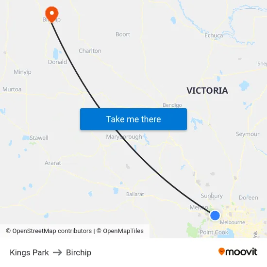 Kings Park to Birchip map