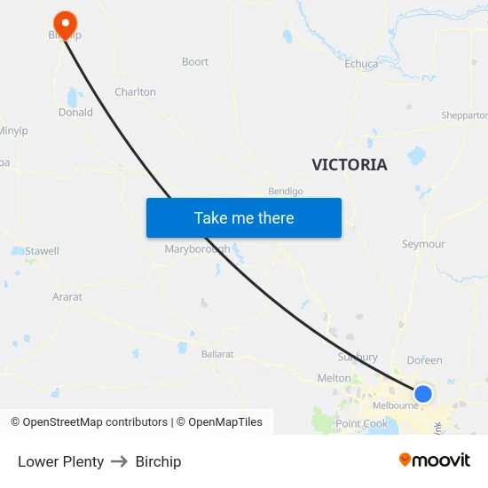 Lower Plenty to Birchip map