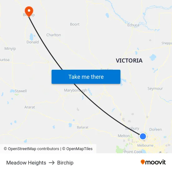 Meadow Heights to Birchip map