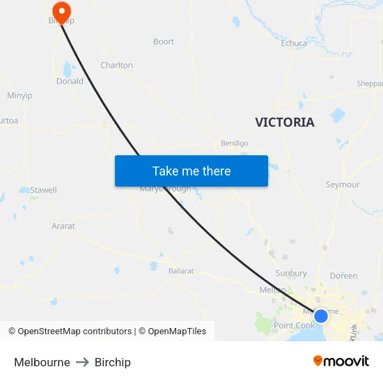 Melbourne to Birchip map