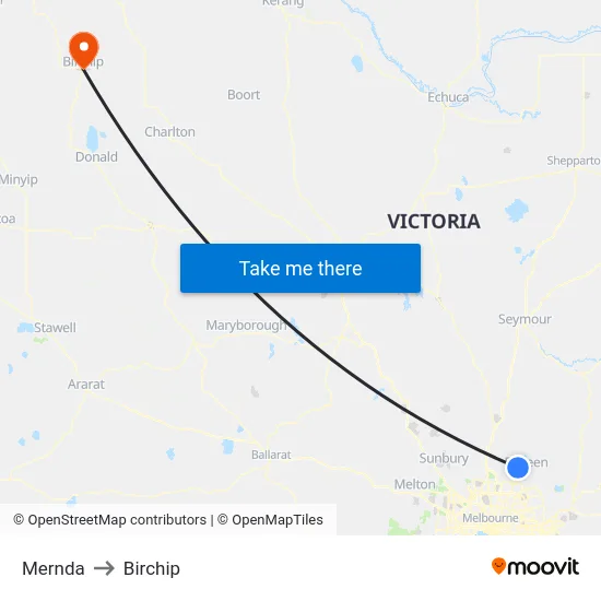 Mernda to Birchip map