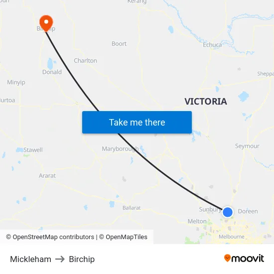Mickleham to Birchip map