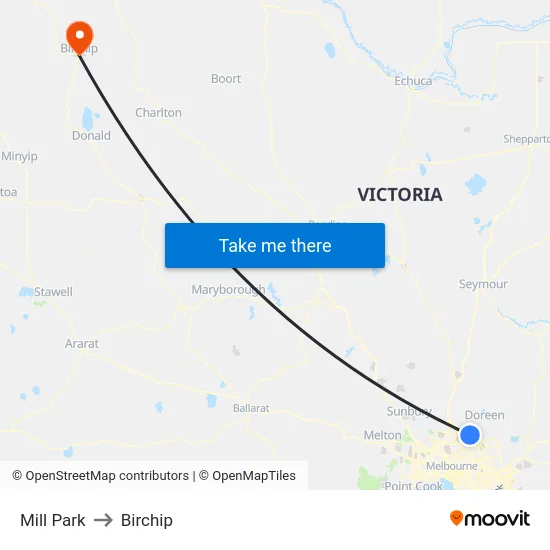 Mill Park to Birchip map