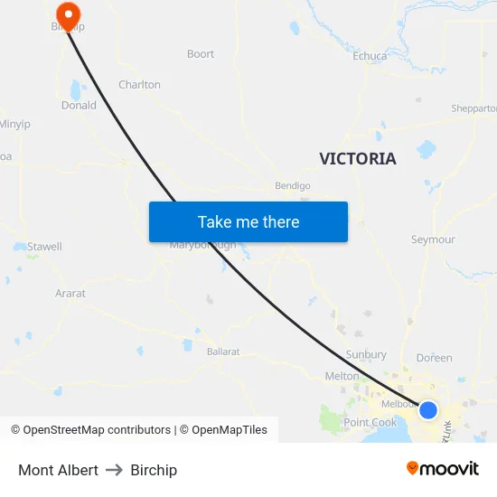 Mont Albert to Birchip map