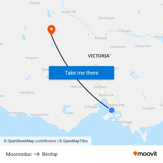 Moorooduc to Birchip map