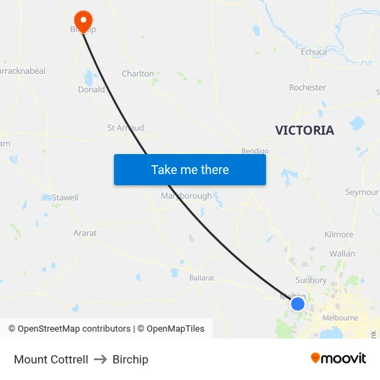 Mount Cottrell to Birchip map