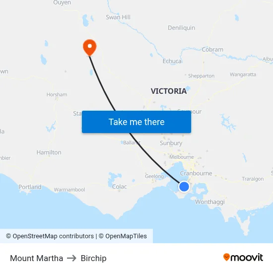 Mount Martha to Birchip map