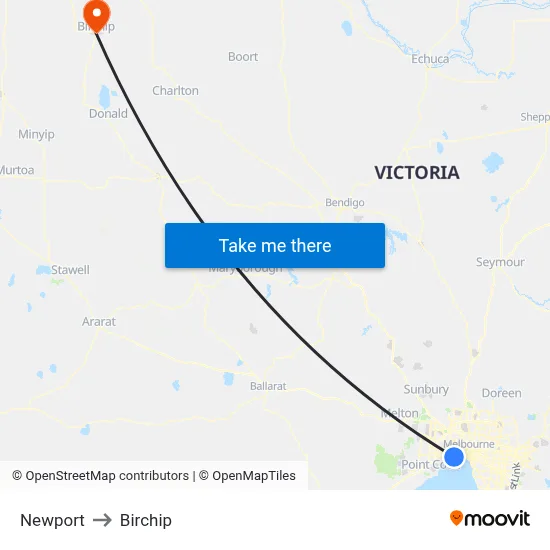 Newport to Birchip map